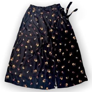 Urban Romantics Midi Skirt Womens S Black Floral Wrap Tie A Line Boho Cottage